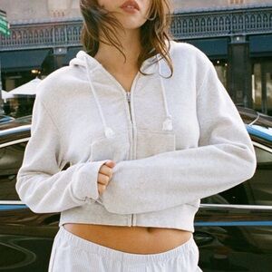 John Galt Light Gray Crystal Cropped Hoodie